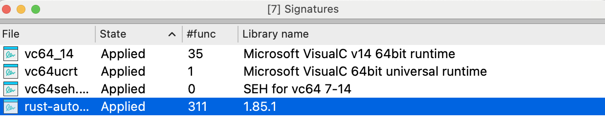 Signatures view